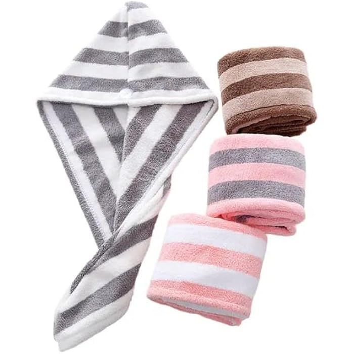 Microfiber Hair Dry Cap Colorful Striped Super Absorbent Quick Dry Hair Towel for Women Long Hair Wrap Cap Bathroom Showering - Image 1